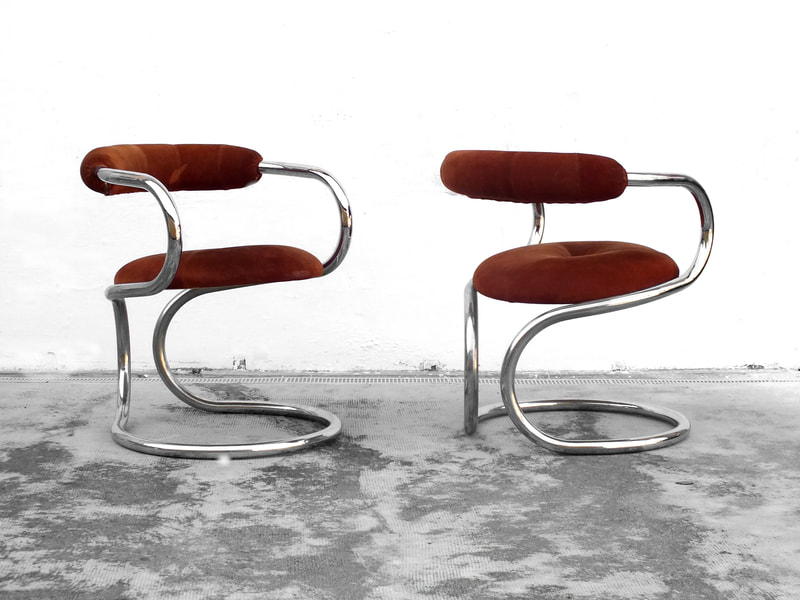 Rudi Bonzanini Design for Tecnosalotto Mantova, Italia, Set of 4 chair, year '70 in rust leather alcantara color